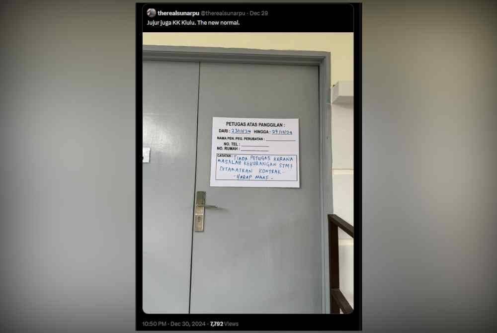 Tangkap layar gambar notis petugas klinik kesihatan yang turut dikongsikan menerusi hantaran Dr Dzulkefly pada Isnin