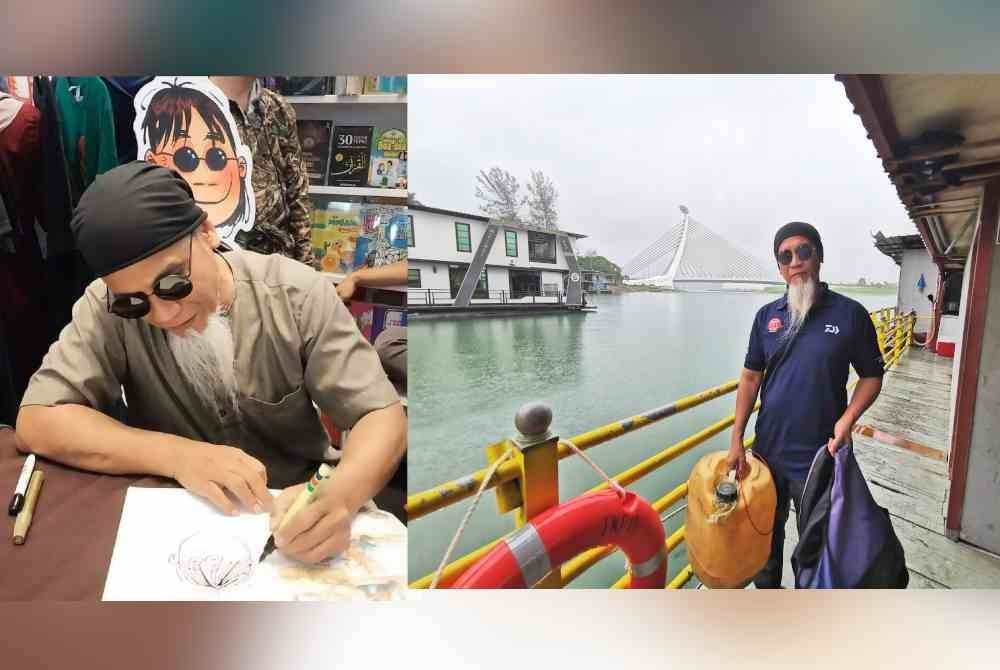 Ibrahim Anon atau lebih dikenali sebagai Ujang ketika melakar hasil karyanya pada kertas. Foto Facebook Ujang. Ibrahim kini menjalani kehidupan lebih tenang disamping turut mengusahakan rumah bot di Tasik Kenyir, Hulu Terengganu.