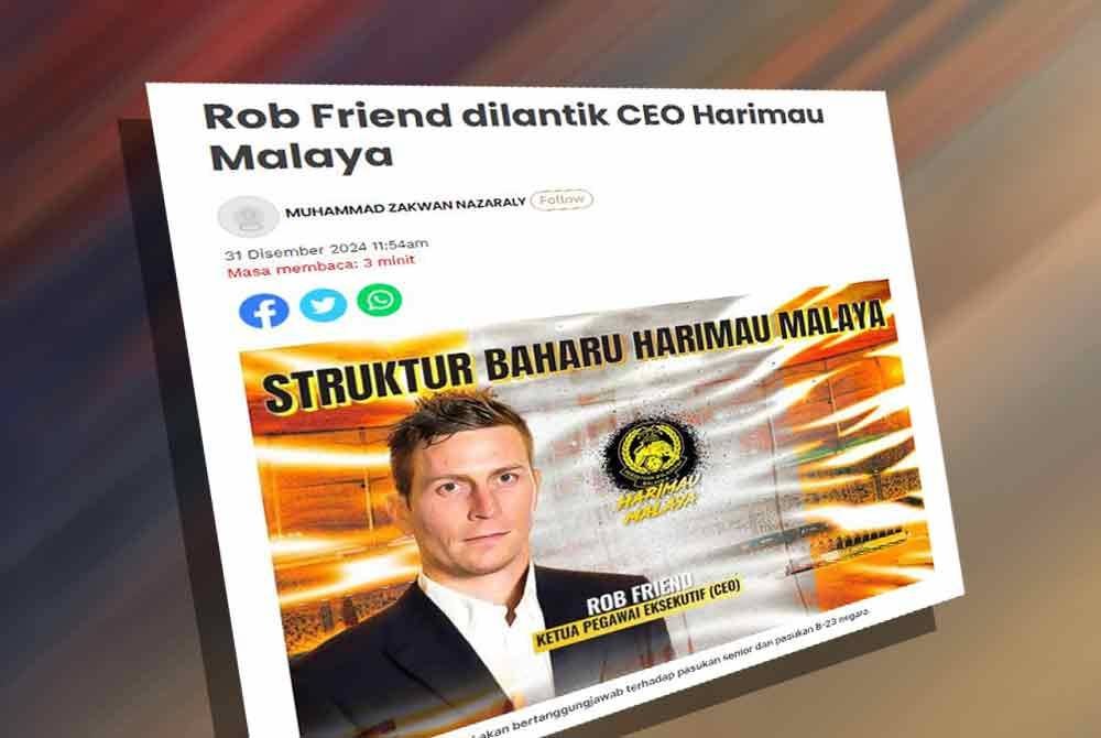 Bekas pemain kebangsaan Kanada, Robert Douglas Friend dilantik sebagai Ketua Pegawai Eksekutif (CEO) skuad Harimau Malaya.