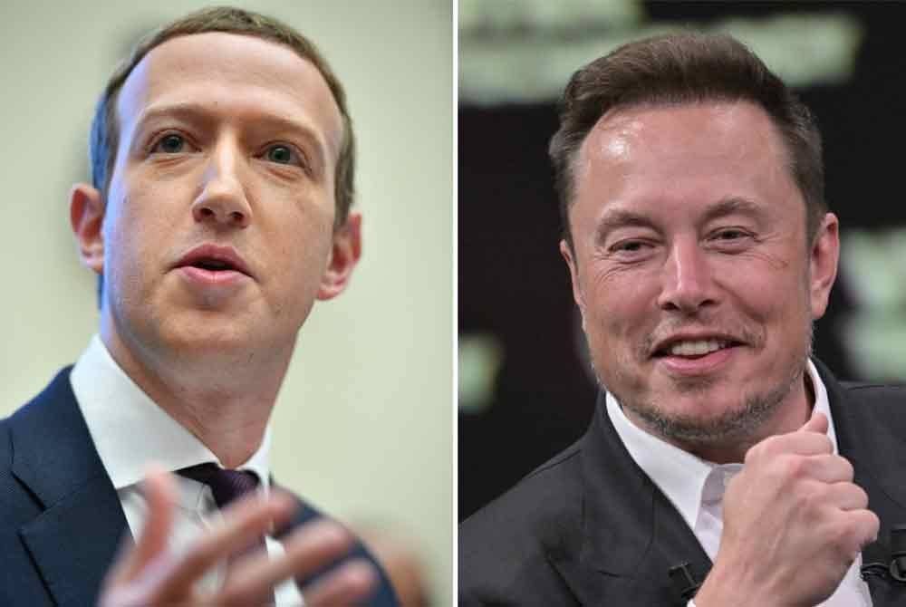 Ketua Pegawai Eksekutif Tesla, Elon Musk (kanan) dan pengasas Facebook, Mark Zuckerberg. Foto AFP