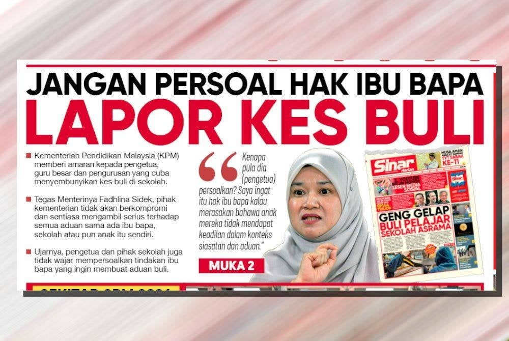 Laporan muka depan Sinar Harian pada Jumaat.