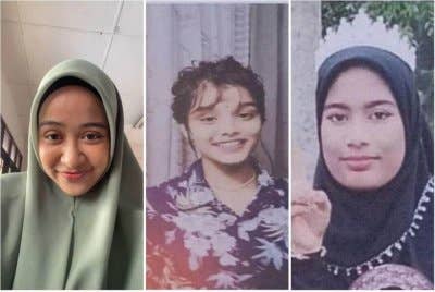 Dari kiri, Nurul Syuhada, Ashwinia dan Shomina yang dilaporkan hilang sejak Oktober dan Disember tahun lepas. FotoPDRM Perak