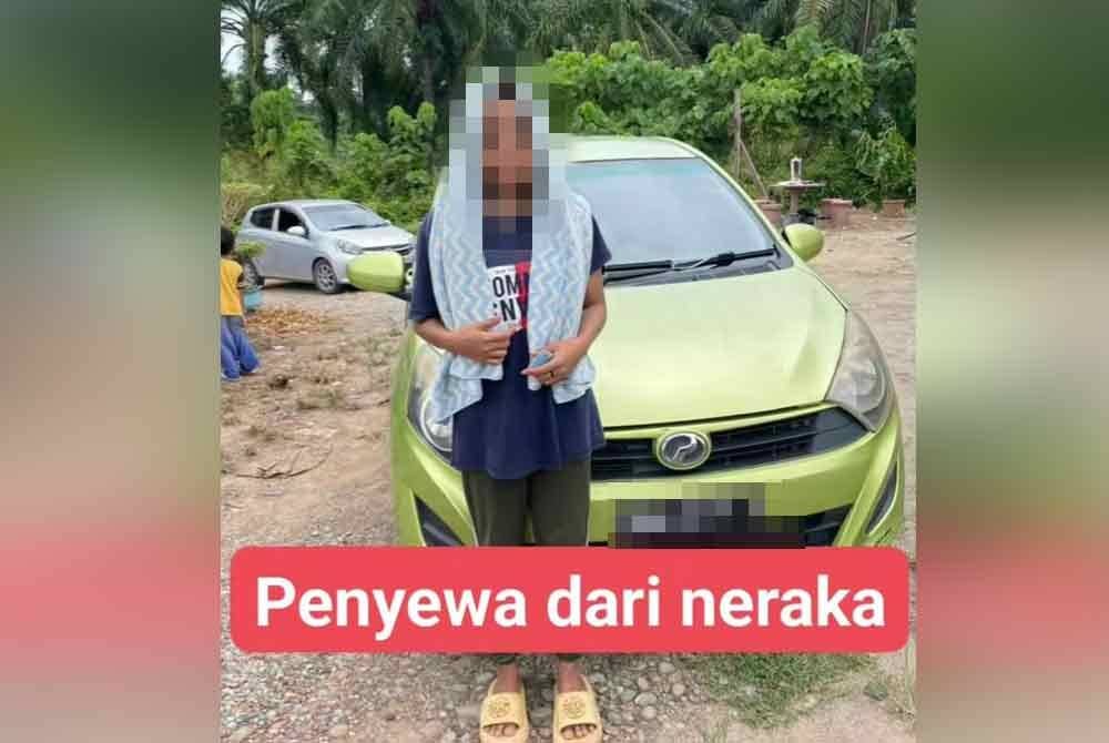 Penyewa bergambar dengan kereta yang disewanya. Foto Facebook Salvisteh