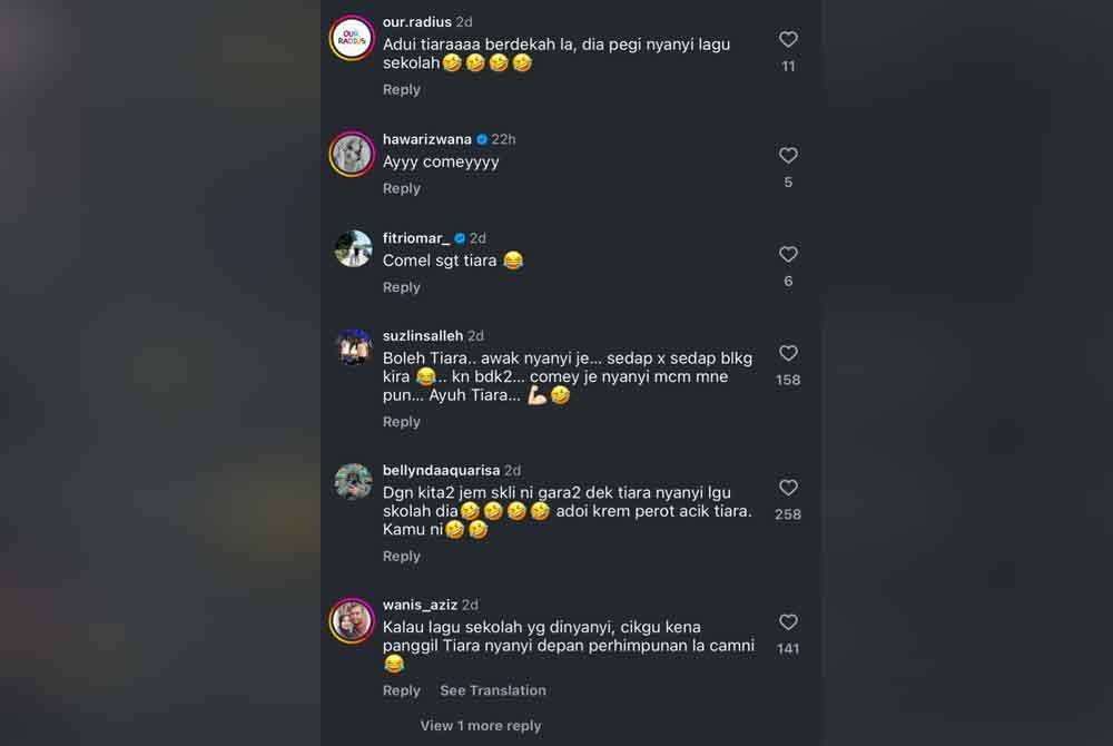 Komen netizen yang terhibur dengan aksi Tiara menyanyi.