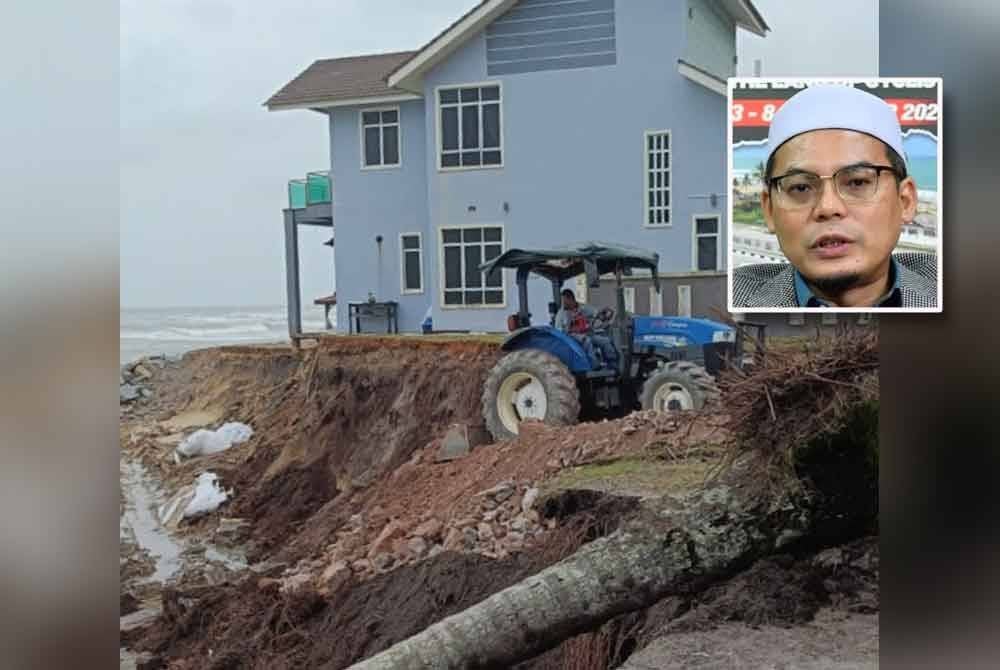 Kerja-kerja gotong-royong bagi melambatkan hakisan pantai di kediaman itu mula dilaksanakan pada Sabtu. Gambar: Ihsan keluarga (Gambar kecil: Hishamuddin)