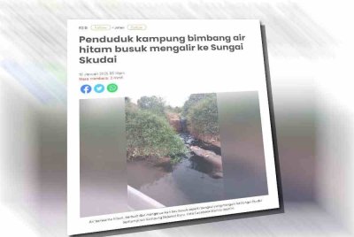 Laporan Sinar Harian berkaitan Air berwarna hitam berbau busuk yang mengalir ke Sungai Skudai.