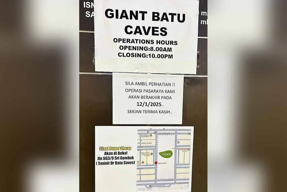 Notis pemakluman Giant Batu Caves tutup operasi dan akan berpindah ke lokasi baharu.