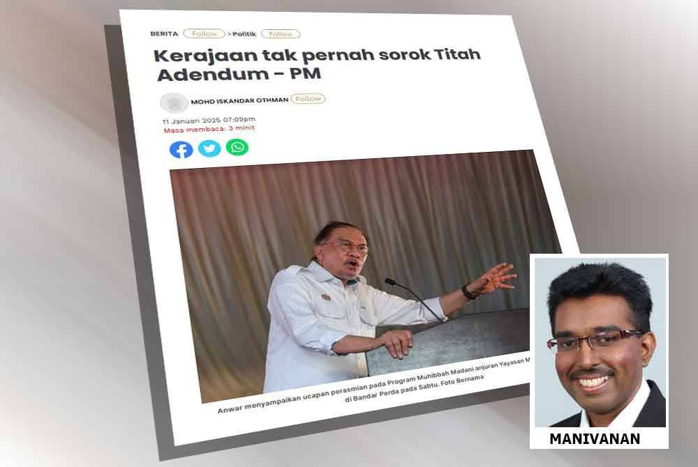 Laporan Sinar Harian berhubung kenyataan Anwar bahawa kerajaan tak pernah sorok Titah Adendum