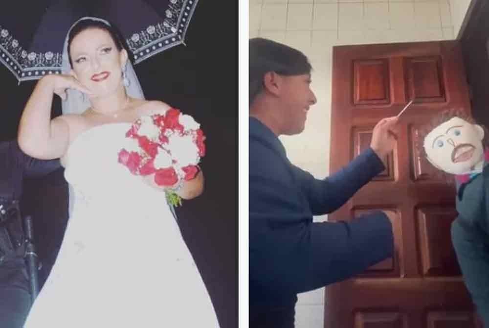 Meirivone yang melangsungkan perkahwinan pada tahun 2018 (kiri) dan rakaman video mengenai berita kehamilannya yang dimuat naik dalam TikTok. Foto Agensi