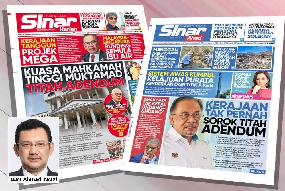 Laporan Sinar Harian mengenai isu Titah Adendum.