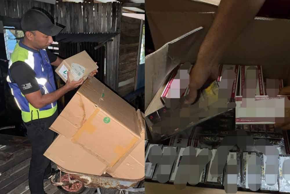 Rokok yang berjaya dirampas dalam serbuan di jambatan Kampung Icebox, Tawau.