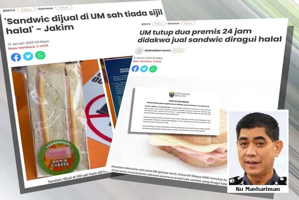 Laporan Sinar Harian mengenai sandwic dijual di UM tiada sijil halal.