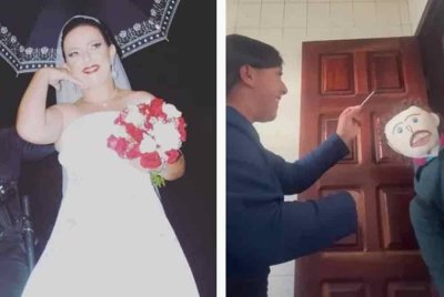 Meirivone yang melangsungkan perkahwinan pada tahun 2018 (kiri) dan rakaman video mengenai berita kehamilannya yang dimuat naik dalam TikTok. Foto Agensi