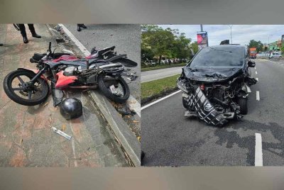 Motosikal yang ditunggang mangsa dalam kemalangan membabitkan empat kenderaan di Seksyen 7, Shah Alam pada Ahad. Salah satu kenderaan yang terlibat dalam nahas membabitkan empat kenderaan di Shah Alam pada Ahad.
