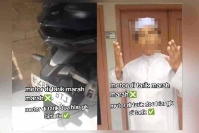 Pemilik kenderaan berkenaan berdoa supaya motosikalnya tidak ditarik. Foto Agensi