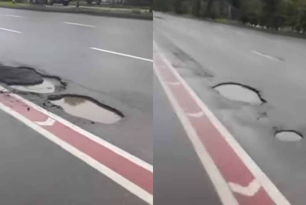 Hampir 100 lubang jalan dikesan di seluruh Singapura dalam 12 hari pertama Januari 2025 berikutan hujan lebat yang berterusan,. Foto media sosial