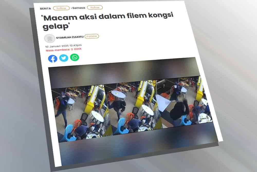 Laporan Sinar Harian berkenaan kejadian empat lelaki di sebuah restoran diserang sekumpulan lelaki bersenjatakan parang.