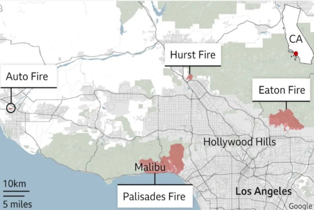 Dua daripada empat lokasi kebakaran yang cuba dikawal sejak minggu lalu.