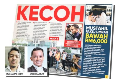 Laporan muka depan Sinar Harian pada Khamis. (Gambar kecil: Muhammad Izhar, Mohd Radzlan)