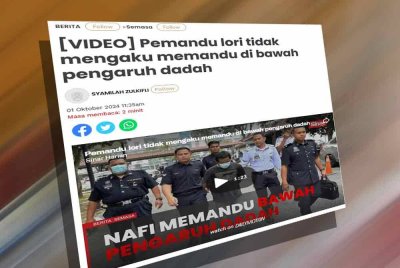Laporan Sinar Harian berkenaan pemandu lori tidak mengaku memandu di bawah pengaruh dadah.
