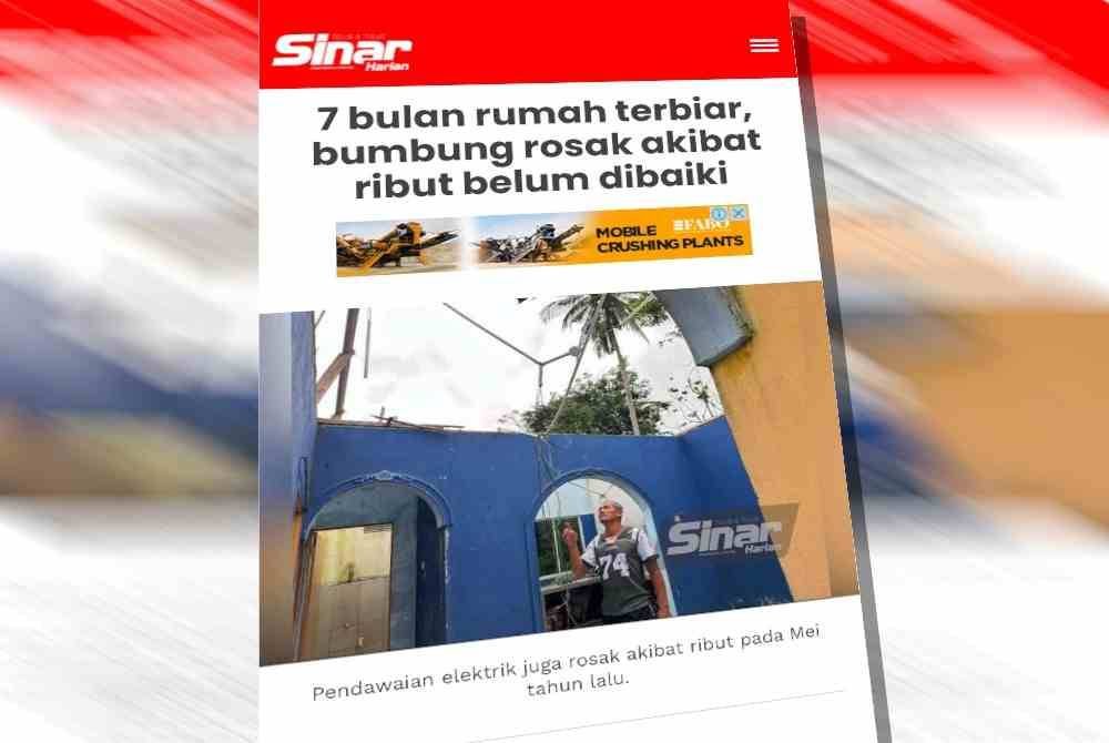 Tangkap layar Sinar Harian pada Jumaat. FOTO SINAR HARIAN-ADILA SHARINNI WAHID.