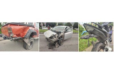 Kemalangan itu melibatkan tiga kenderaan iaitu sebuah pacuan empat roda jenis Toyota Hilux, Perodua Axia dan motosikal jenis Honda RSX 150.