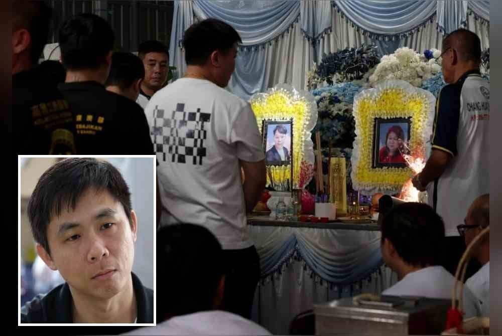 Ahli keluarga dan rakan sekerja memberi penghormatan terakhir terhadap mendiang Ng Geok Choo, (gambar dua kiri) anak lelakinya, Lee Chiw Yong (gambar kiri) yang maut dalam kebakaran melibatkan tiga sekeluarga di sebuah rumah di Kampung Dato Bentara,Jalan Limau Manis, Ulu Tiram pada awal pagi 17 Januari lalu. Foto Bernama. Gambar kecil: Tan Kok Wei