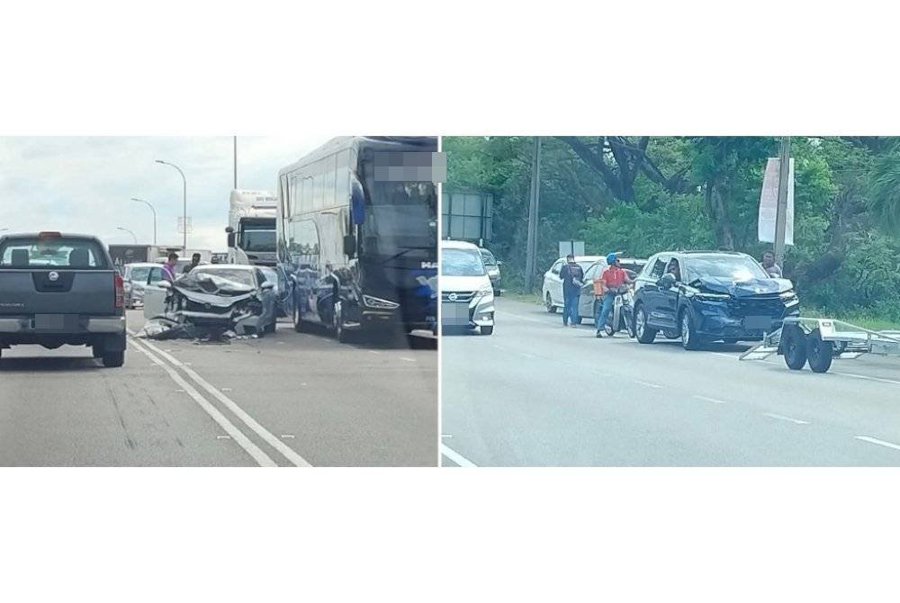 Antara kenderaan yang rosak selepas dirempuh pemandu kereta melawan arus di Jalan Chain Feri pada Sabtu.