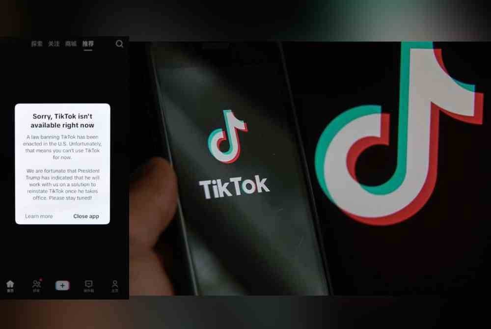 TikTok tidak boleh lagi diakses penggunanya di Amerika Syarikat selepas tiada tindakan diambil sebelum larangan negara itu dikuat kuasa atas isu keselamatan negara - Foto Xinhua