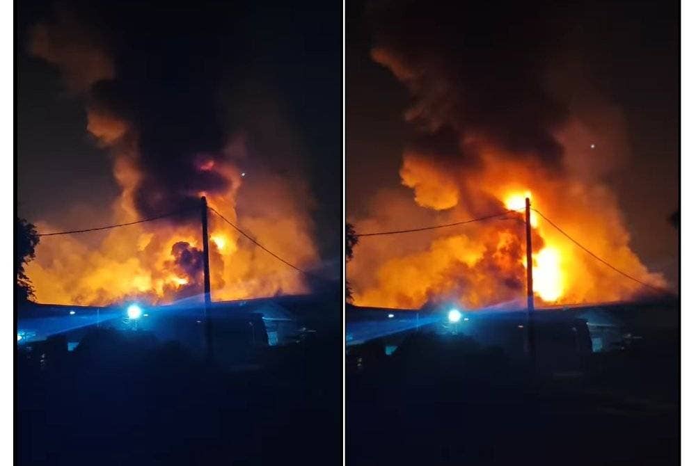 Sebuah kilang penyimpanan gas musnah dalam kebakaran yang turut merebak ke dua bangunan lain di Taman Aman Perdana, Klang. Foto tular
