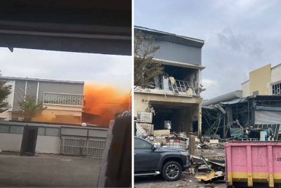 Tangkap layar rakaman video sebelum berlaku letupan menyebabkan kerosakan teruk dan kesan letupan mengakibatkan kerosakan pada struktur bangunan.