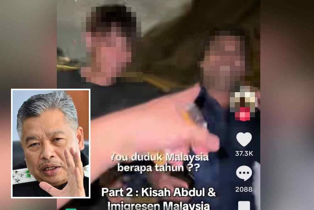 Tangkap layar video tular memaparkan lelaki warga asing (kanan) yang mendakwa berada di Malaysia selama enam tahun tanpa dokumen dan permit sah. Gambar kecil: Zakaria
