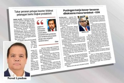 Laporan Sinar Harian berhubung arahan kepada JPA untuk meneliti dan melaksanakan pusingan kerja membabitkan penjawat awam yang berkhidmat lebih lima tahun di kaunter perkhidmatan.