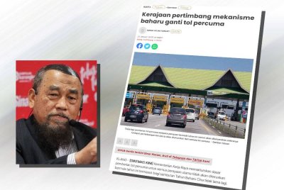 Laporan Sinar Harian berhubung langkah kerajaan yang tidak akan meneruskan dasar pemberian tol percuma untuk semua perayaan utama bermula tahun ini. (Gambar kecil: Barjoyai)