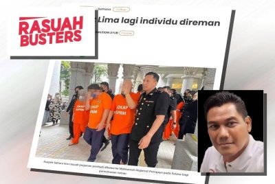 Laporan Sinar Harian mengenai SPRM yang menahan reman lima lagi individu melibatkan pegawai institusi perbankan kerana disyaki menerima rasuah. Gambar kecil: Helmi