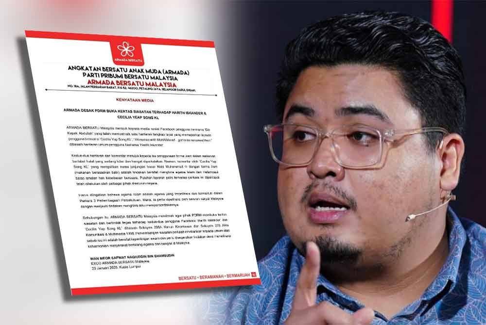 Kenyataan media oleh Exco Armada Bersatu pada Khamis (kiri), Wan Meor Safwat Naqiuddin
