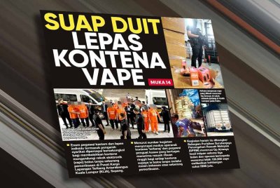 Laporan muka depan Sinar Harian pada Khamis mengenai isu kontena 'terbang' seludup vape.