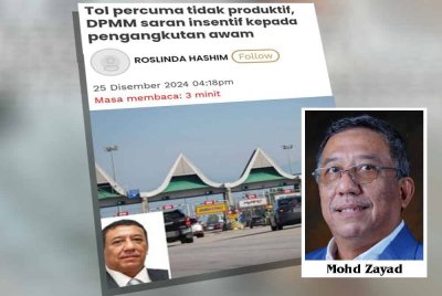Laporan Sinar Harian mengenai pemberian tol percuma.