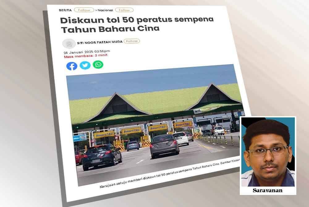 Laporan Sinar Harian berhubung pemberian diskaun tol 50 peratus sempena Tahun Baharu Cina