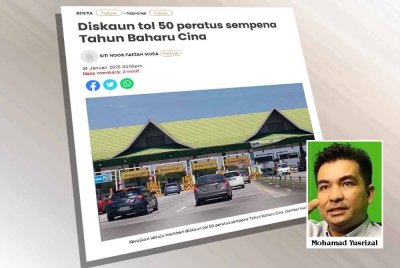 Laporan Sinar Harian berkaitan diskaun tol sempena Tahun Baharu Cina