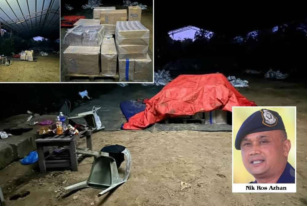 Dron Briged Tenggara Pasukan Gerakan Am (PGA) menumpaskan aktiviti penyeludupan di pangkalan haram di Sungai Golok, Malaysia-Thailand dan merampas rokok seludup bernilai RM1.7 juta pada Khamis. FOTO: PGA