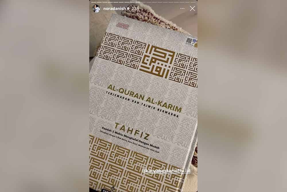 Nora Danish berkongsi beberapa video ulasannya di Instagram yang menerima buku Tadabbur dan Aplikasi Surah Al-Kahf, jurnal Perbaiki Aku serta naskhah Al-Quran Al-Karim sebagai tanda terima kasih atas pemberian Karya Bestari.