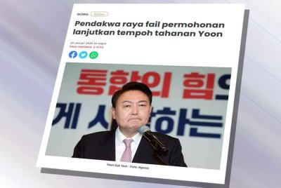 Laporan Sinar Harian berhubung permohonan pihak pendakwaan untuk melanjutkan tempoh penahanan Presiden Yoon Suk Yeol