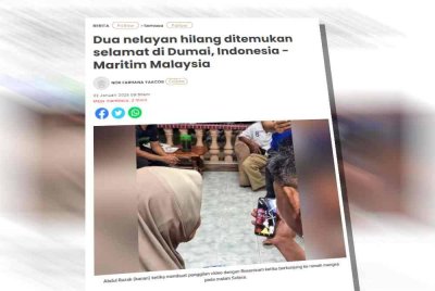 Laporan Sinar Harian sebelum ini berhubung dua nelayan Malaysia yang hilang ditemukan selamat di Dumai, Indonesia.