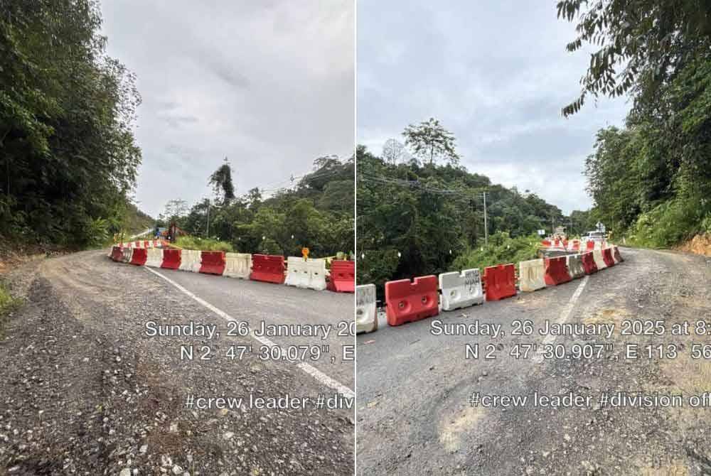 kejadian tanah runtuh di Jalan Belaga Menjawah, Sarawak, yang dilaporkan berlaku pada jam 10.31 pagi Ahad. Foto Facebook Alexander Nanta Linggi