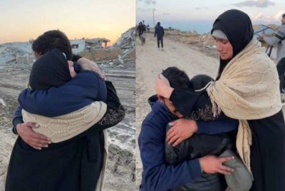 Pertemuan semula ibu dan anak itu berlaku ketika penduduk Palestin mula kembali ke utara Gaza pada Isnin. Foto Agensi