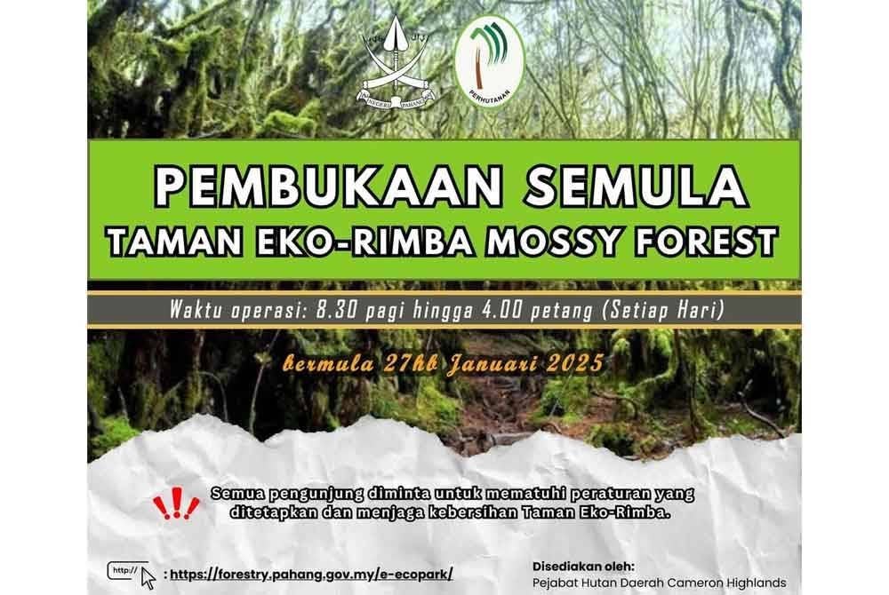 Hebahan pembukaan semula TER Mossy Forest. Foto Facebook JPNP
