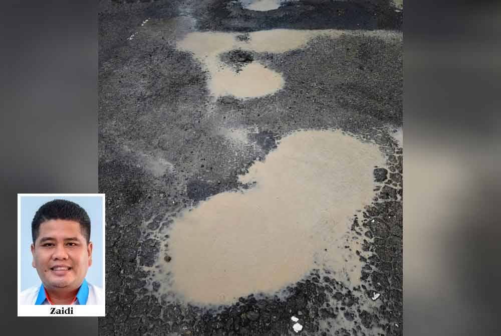 Keadaan jalan raya berlubang dan rosak yang menjadi kerisauan pengguna jalan raya yang menggunakan laluan menghubungkan Kota Marudu ke Kota Kinabalu.