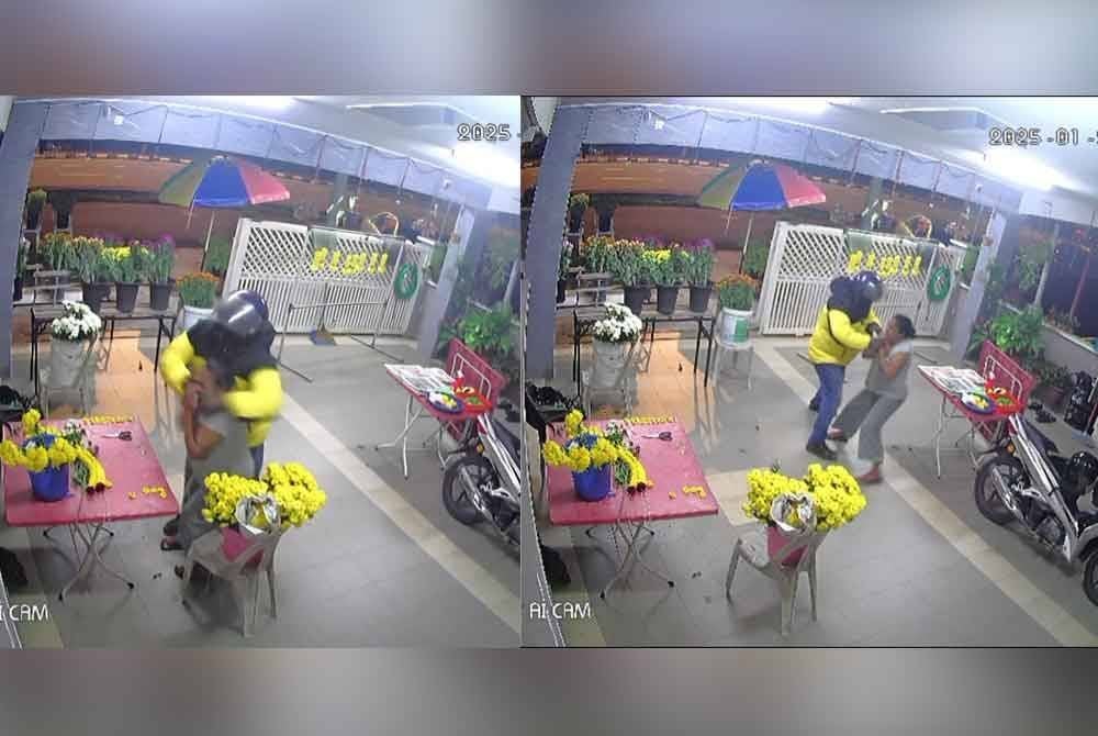 Tangkap layar video tular suspek yang berpura-pura menjadi pelanggan sebelum meragut rantai emas mangsa di Teluk Intan. Foto ihsan pembaca