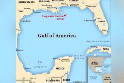 Jumaat lalu, Jabatan Dalam Negeri pentadbiran presiden Donald Trump mengumumkan secara rasmi penukaran nama Teluk Mexico kepada Teluk Amerika. - Foto X/@DonaldTNews